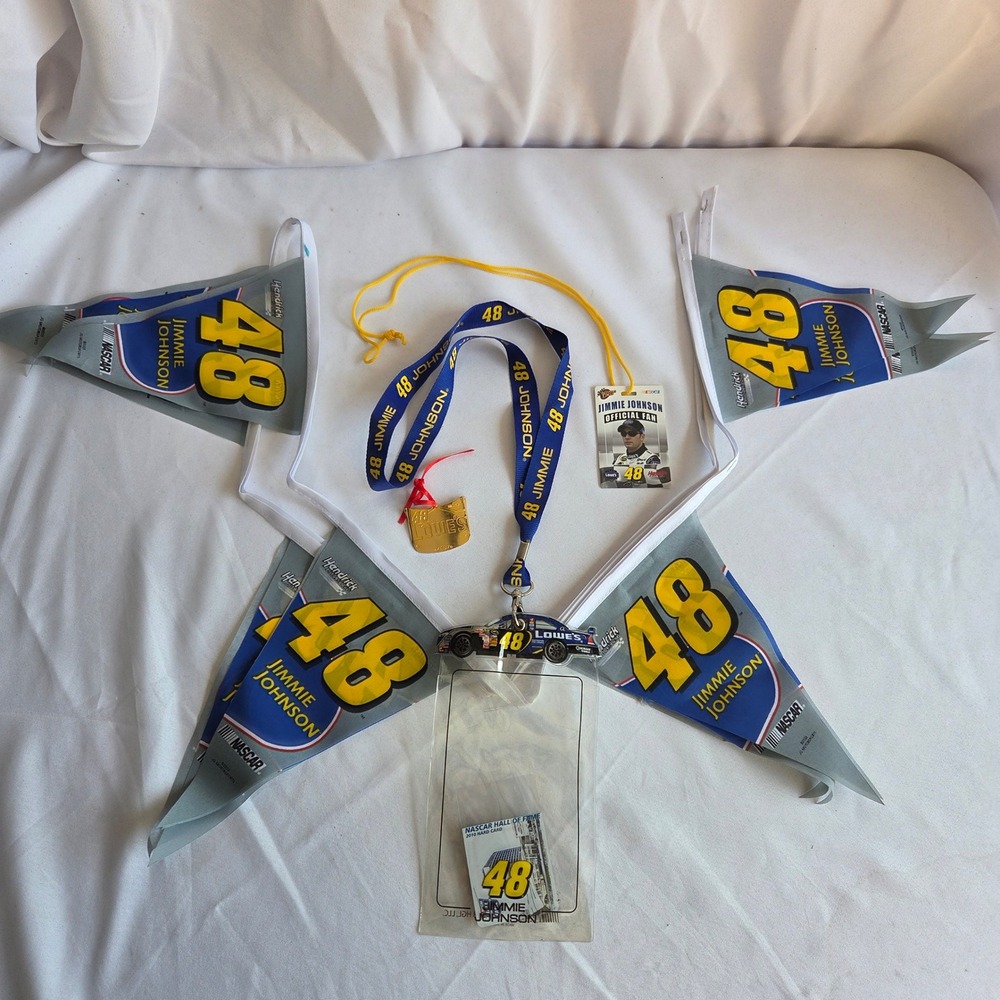 Jimmie Johnson NASCAR 48 Lowe's Fan Bundle Lanyard Pennants Hall of Fame Card